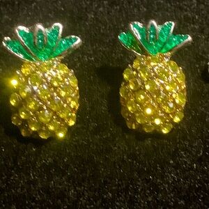 Cute Pineapple Studded Earrings Yellow Rhinestones Sparkling